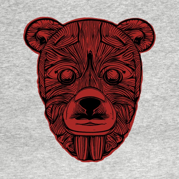 Add Some Spooky Flair to Your Wardrobe with a Black and Red Creepy Gothic Teddy Bear Tribal Tattoo Head Design by pelagio